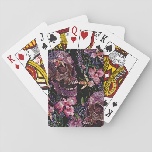 Embroidered Skull Gothic Orchid Pattern Playing Cards