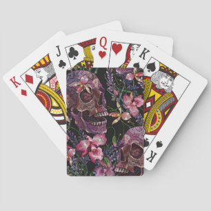 Embroidered Skull: Gothic Orchid Pattern Poker Cards