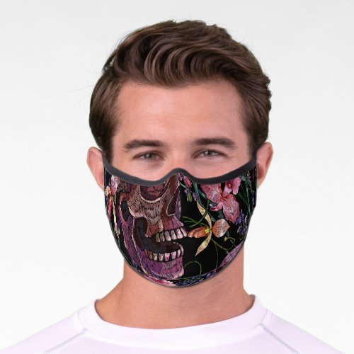 Embroidered Skull Gothic Orchid Pattern Premium Face Mask