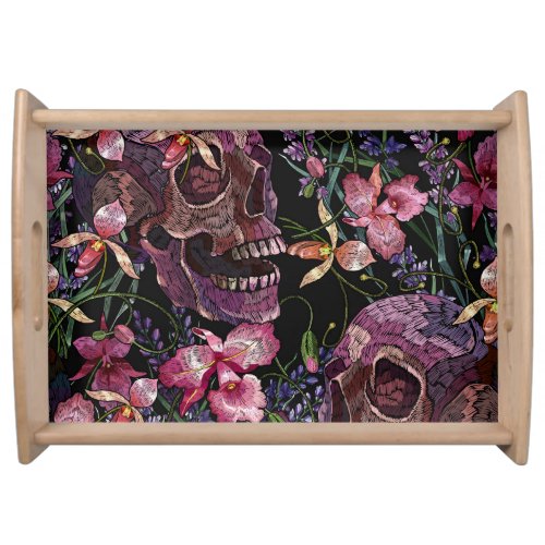 Embroidered Skull Gothic Orchid Pattern Serving Tray