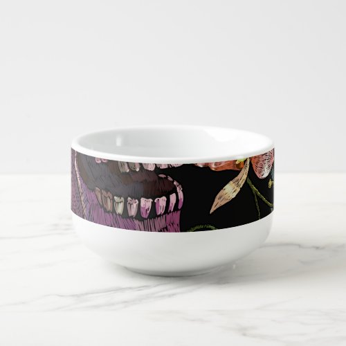 Embroidered Skull Gothic Orchid Pattern Soup Mug