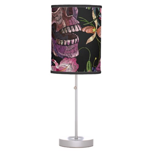 Embroidered Skull Gothic Orchid Pattern Table Lamp
