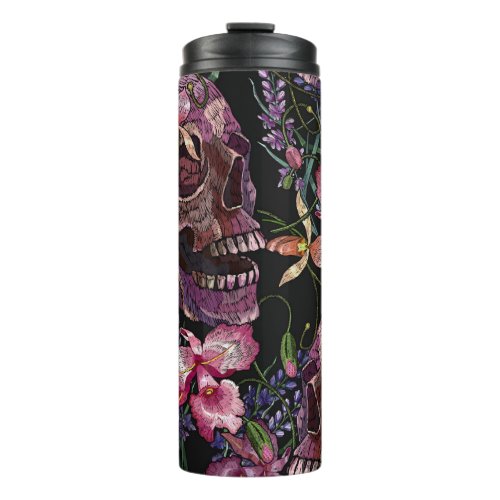 Embroidered Skull Gothic Orchid Pattern Thermal Tumbler