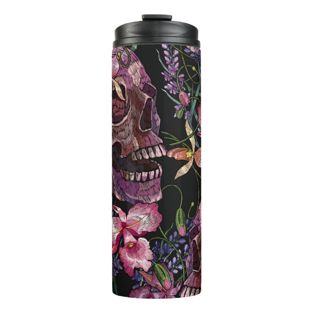 Embroidered Skull: Gothic Orchid Pattern Thermal Tumbler (Front)