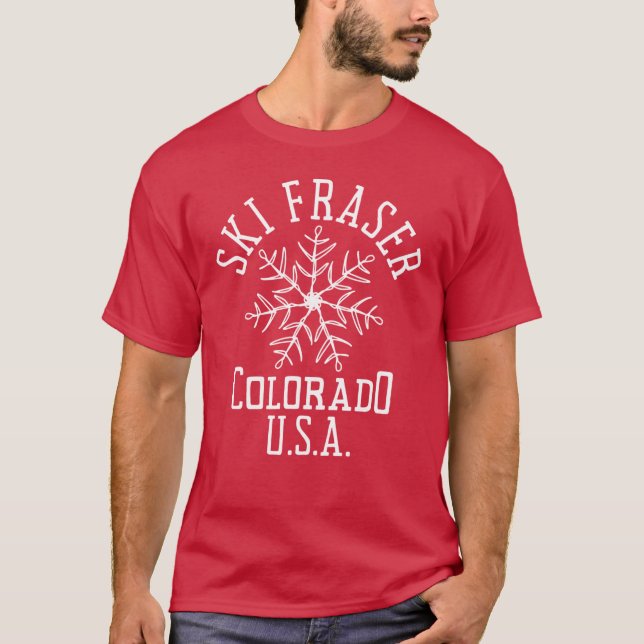 Embroidered Snowflake Fraser Colorado USA White T-Shirt (Front)