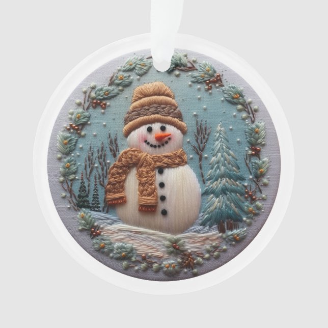 Embroidered Snowman  Ornament (Front)