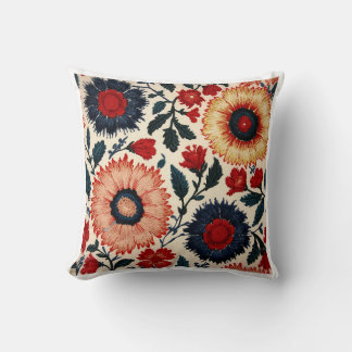 Embroidered Suzani Motif Folk Art FlorThrow Pillow
