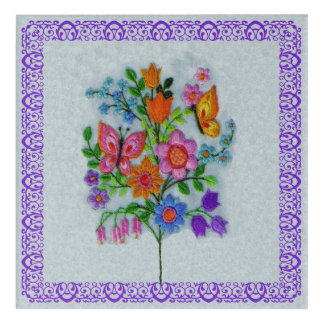 Embroidered Texture Bouquet Flowers Butterflies Acrylic Print