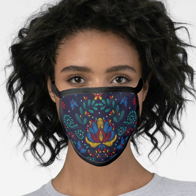 Embroidered Traditional Mexican Floral Face Mask (Worn Her)