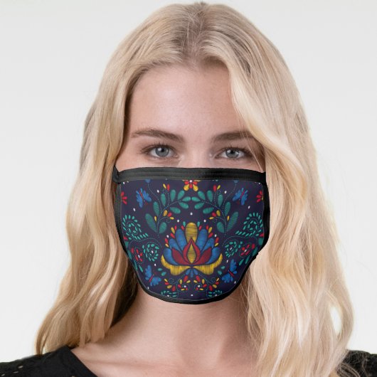 Embroidered Traditional Mexican Floral Face Mask (Worn Her)