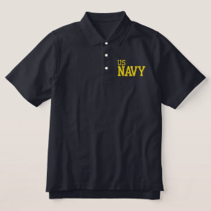 EMBROIDERED U.S. NAVY BLUE ZIP JACKET POLO SHIRT
