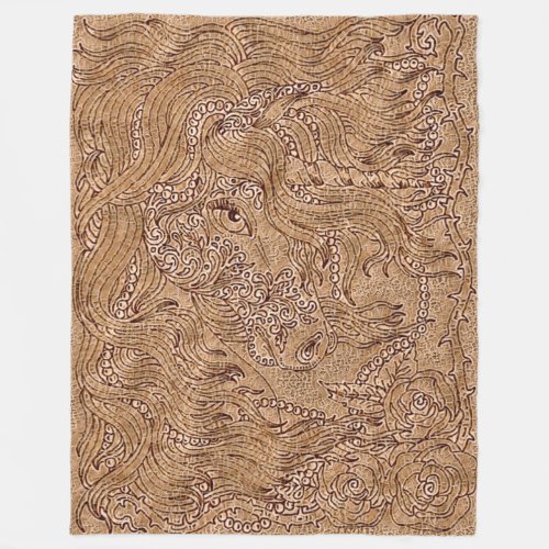 Embroidered Unicorn Wood Art Fleece Blanket