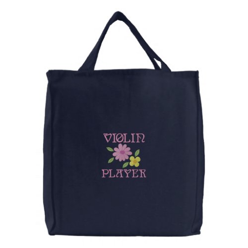 Embroidered Violin Player Tote Bag