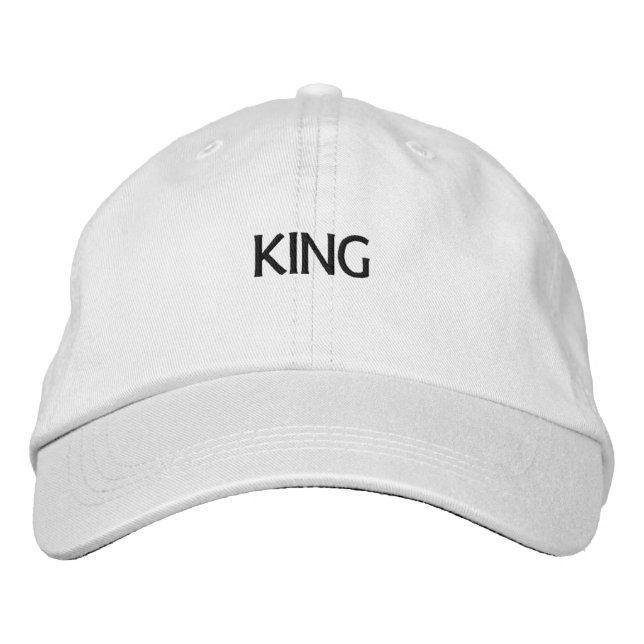 Embroidered Visor King Text Name White Baseball Cap (Front)