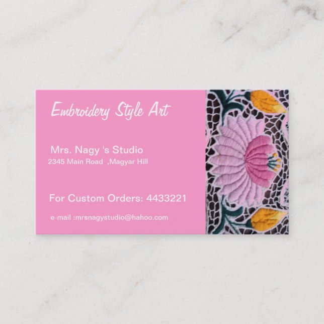 embroidered water lilly in kalocsai style business card (Front)