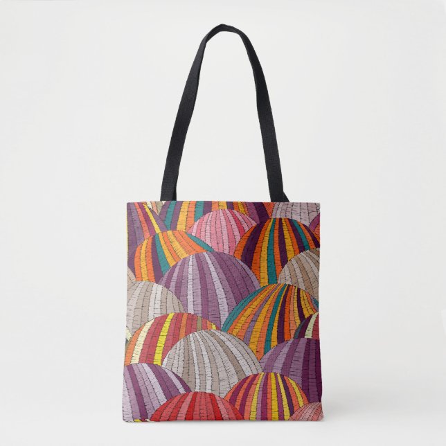 Embroidered wavy, ethnic bohemian seamless pattern tote bag (Front)
