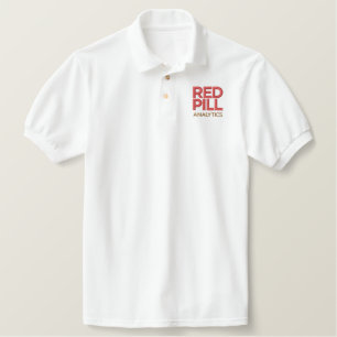 Embroidered White Polo with Red Text Logo (Men's)
