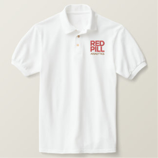 Embroidered White Polo with Red Text Logo (Men's)