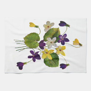 Embroidered White, Yellow and Purple Violets Towel