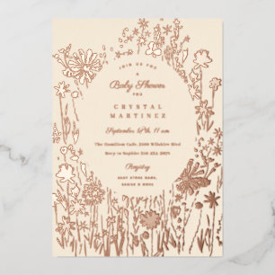 Embroidered Wildflower Floral Meadow Baby Shower Foil Invitation