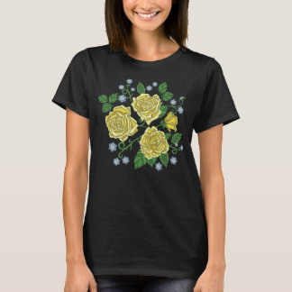 Embroidered Yellow Roses Flowers T-Shirt