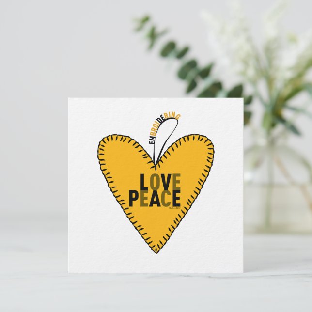 Embroidering Love & Peace • Yellow • Holiday Card (Standing Front)