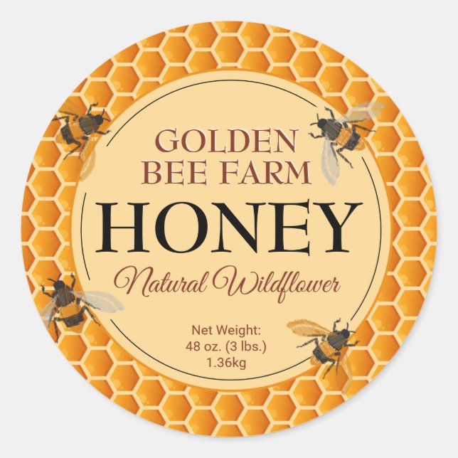 Embroidery Bees and Honeycomb Classic Round Sticker (Front)
