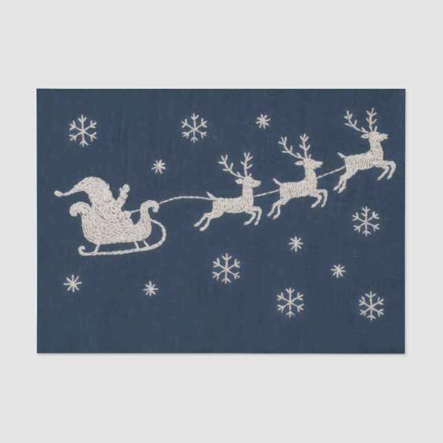 Embroidery Christmas Night Sky Santa Sleigh Tissue Paper (Front)