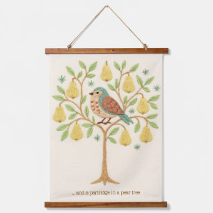 Embroidery Christmas Partridge in a Pear Tree Hanging Tapestry