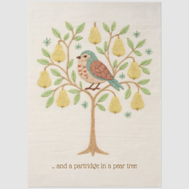 Embroidery Christmas Partridge in a Pear Tree Tissue Paper (Front)