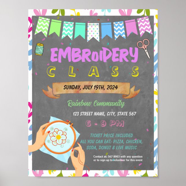 Embroidery class school event template poster (Front)