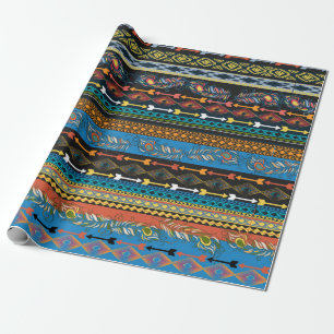 Embroidery colorful simplified ethnic feathers pat wrapping paper