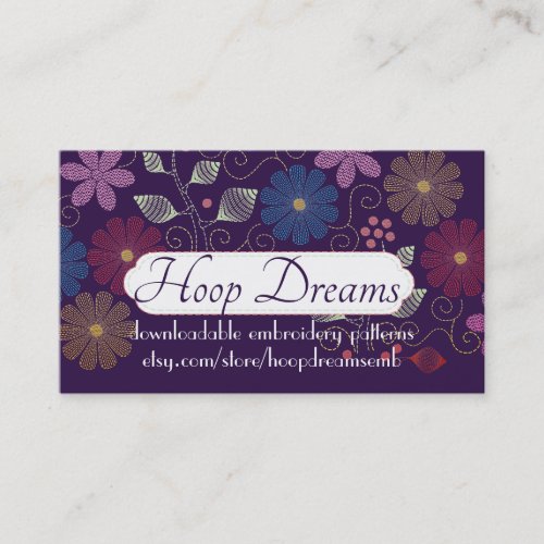 Embroidery cross stitch hand sewing flowers business card