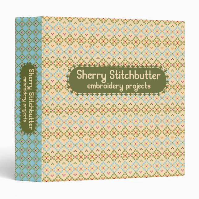 Embroidery cross stitch pixels sewing seamstress 3 ring binder (Front/Spine)