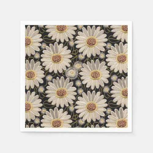Embroidery Daisy Flowers Pattern Seamless  Wrappi Napkins