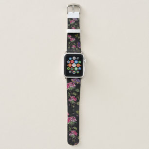 Embroidery datura flowers and butterflies seamless apple watch band