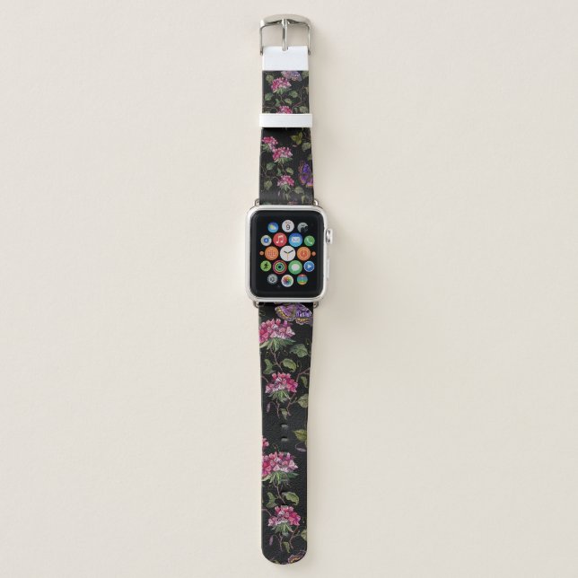 Embroidery datura flowers and butterflies seamless apple watch band (Front)