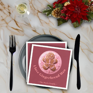 Embroidery Effect Christmas Gingerman Custom Name Napkins