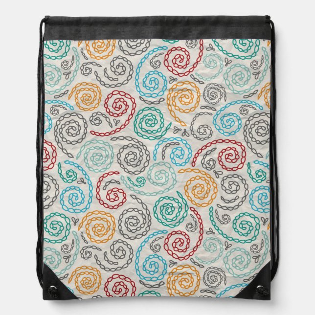 Embroidery fancy rumpled paper drawstring bag (Front)