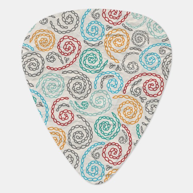Embroidery fancy rumpled paper guitar pick (Front)