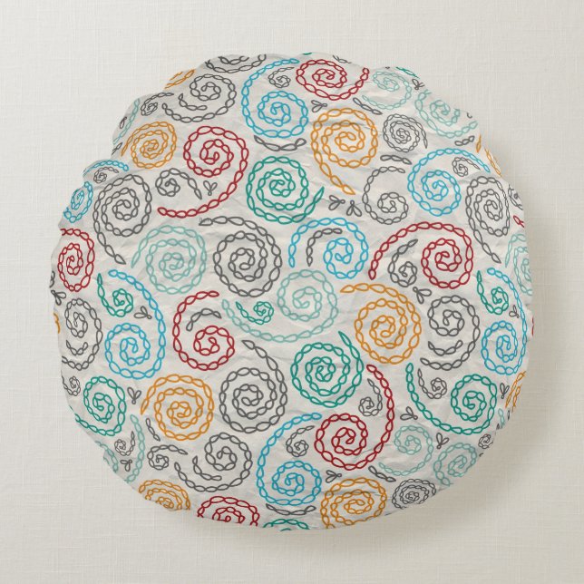 Embroidery fancy rumpled paper round pillow (Front)
