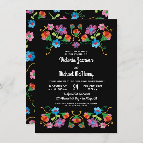 Embroidery Floral Folk art Wedding Invitation