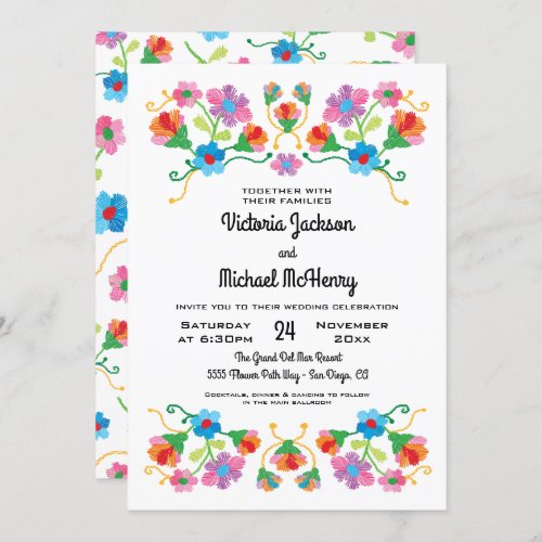 Embroidery Floral Folk art Wedding Invitation