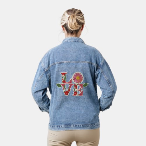 Embroidery  floral love patch denim jacket