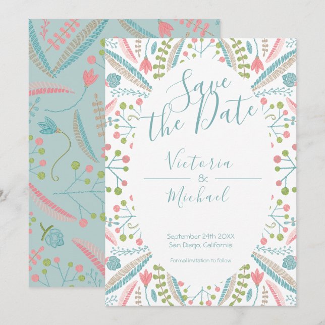 Embroidery Floral Save the date invitations (Front/Back)