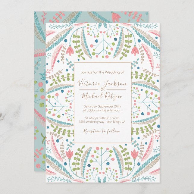 Embroidery Floral Wedding invitations (Front/Back)