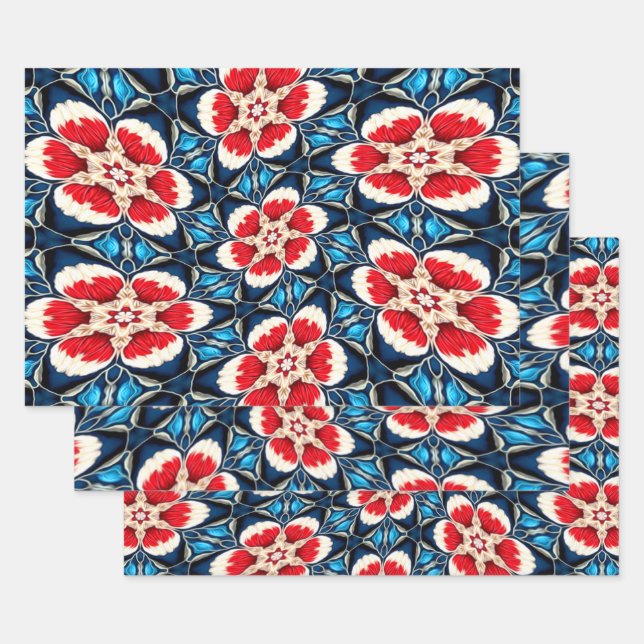 Embroidery Flower Patterns Wrapping Paper Sheets (Set)