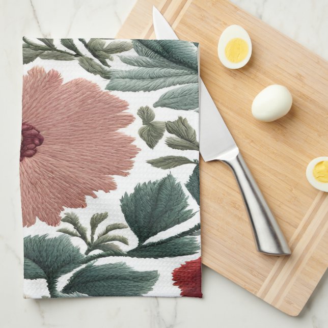 Embroidery. Flowers. Close-up of flowers Kitchen Towel (Quarter Fold)