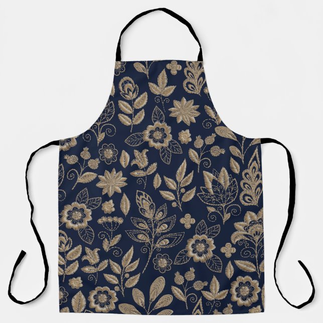 Embroidery Flowers Dark Vintage Ornament Apron (Front)