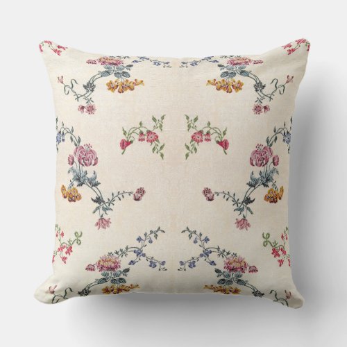 Embroidery Flowers Floral Garden Throw Pillow